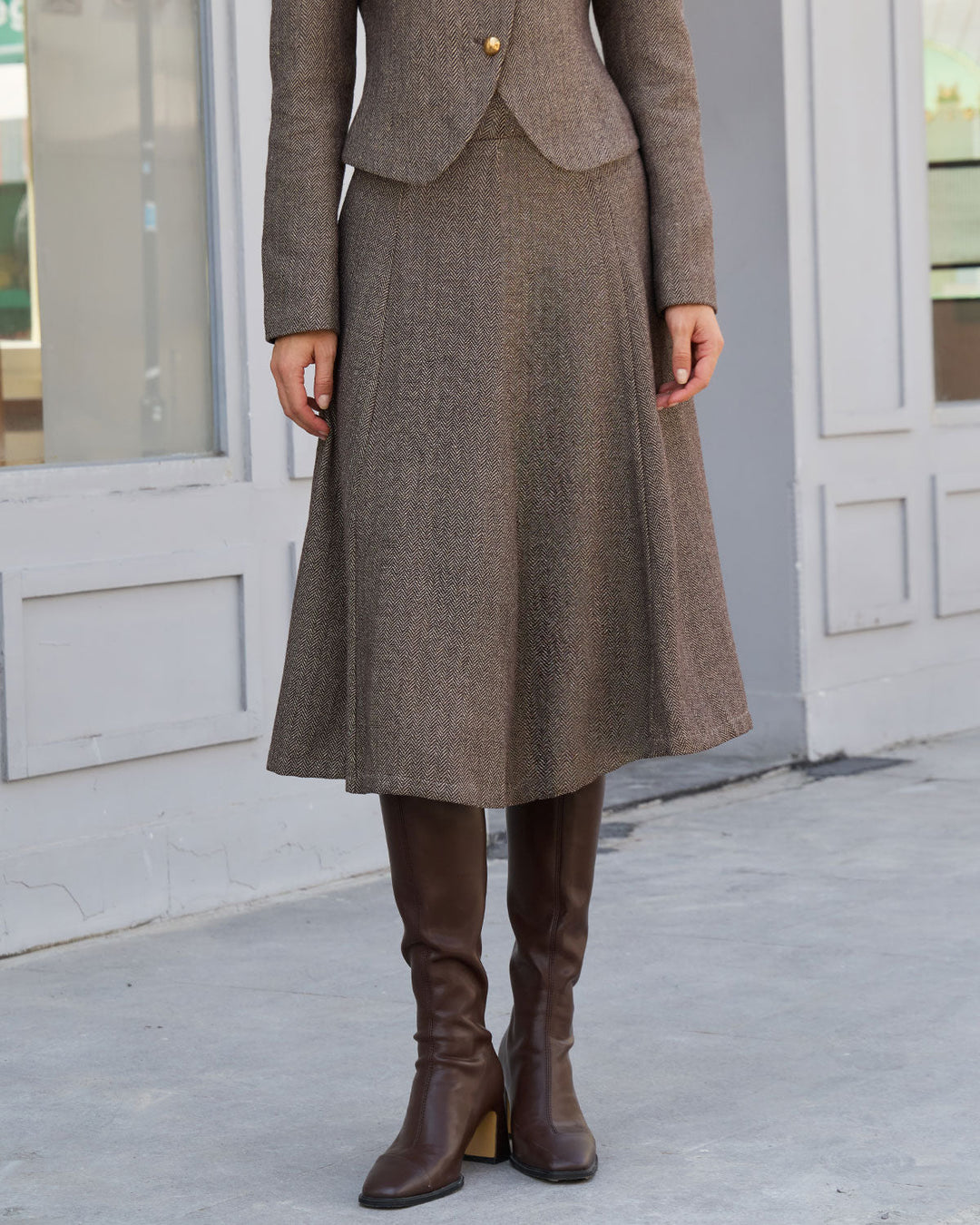 Morgan and Brooke | Brown Natural A-Line Midi Skirt