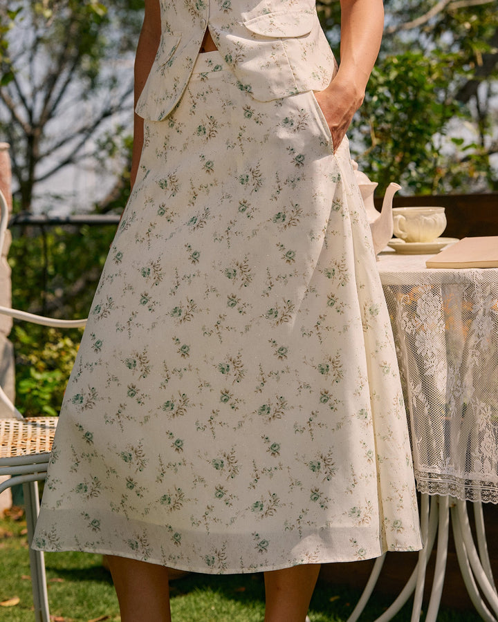Morgan and Brooke | Floral Midi Skirt for Women in Green