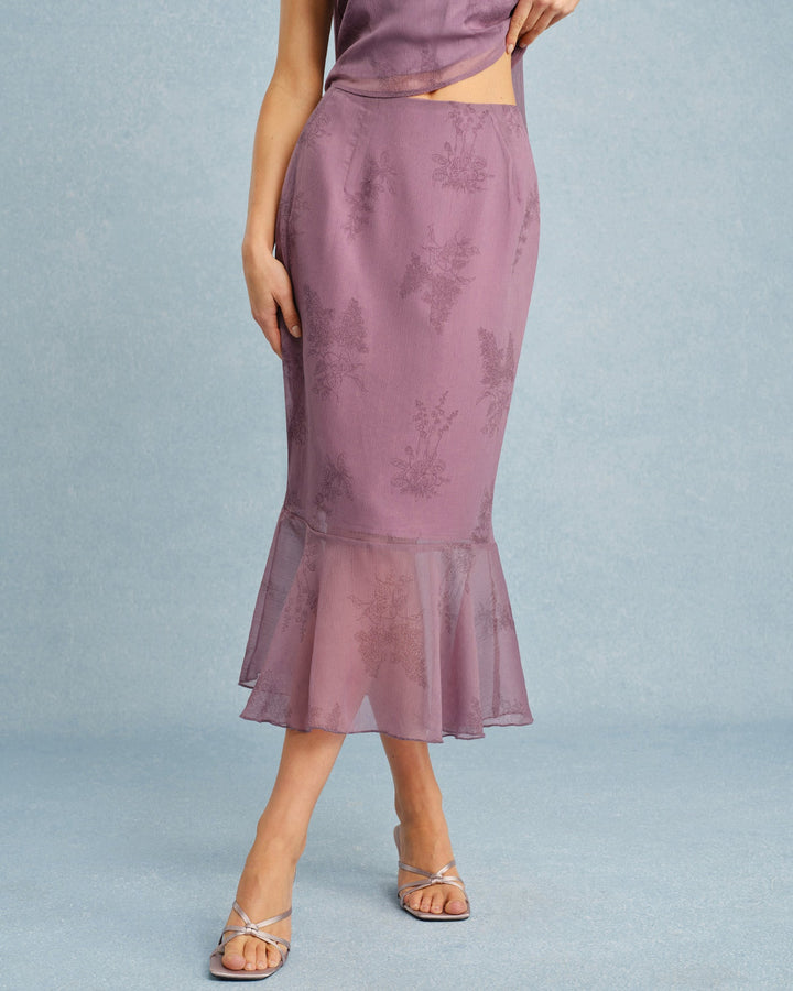 Morgan and Brooke | Floral Midi Skirt for Women in Purple