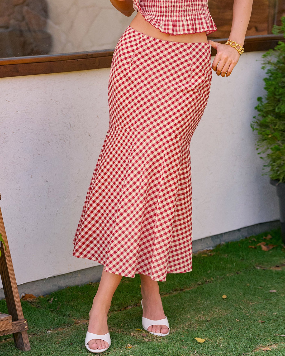 Morgan and Brooke | Red Plaid Midi Skirt