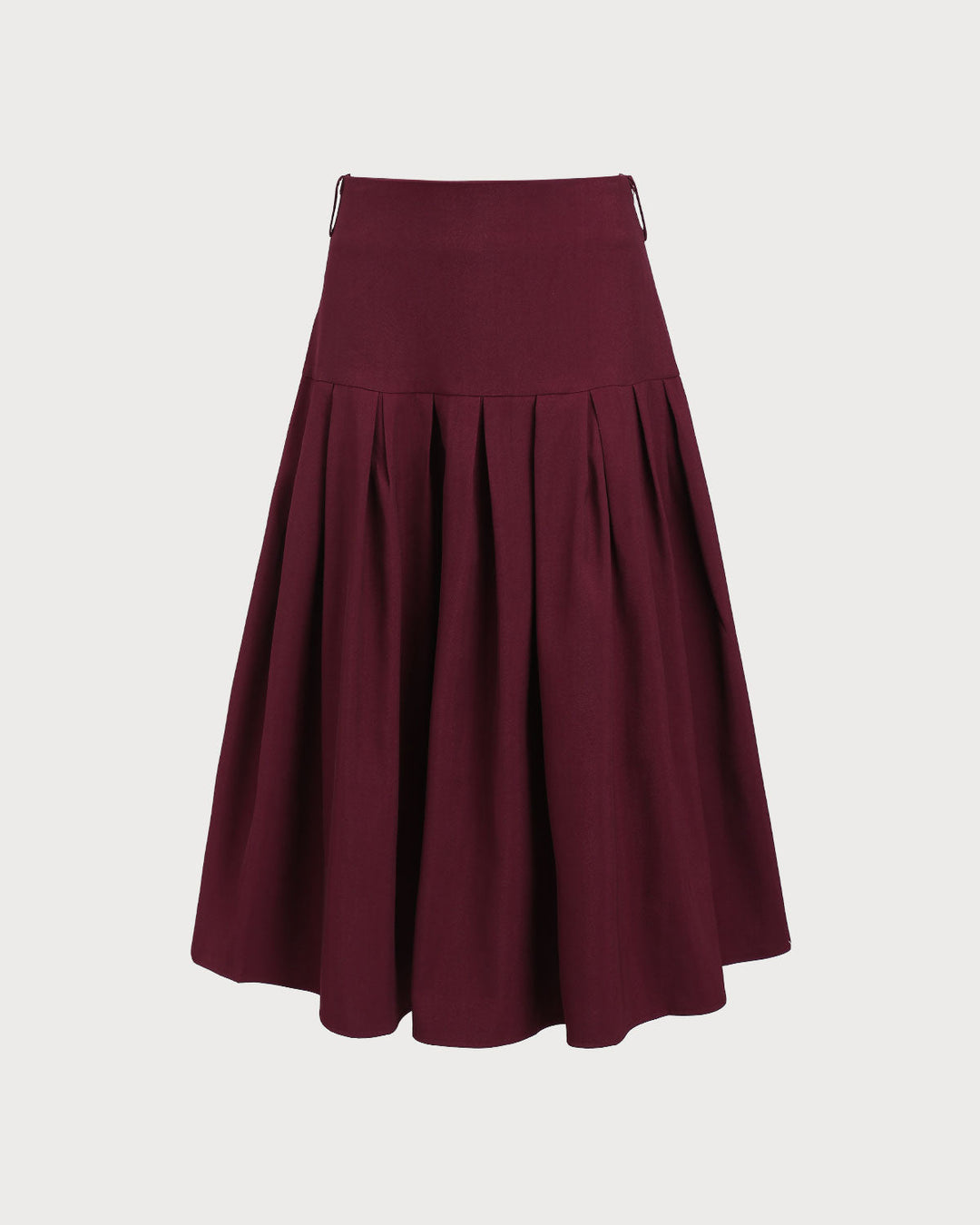 Morgan and Brooke | Natural Waisted Pleated Midi Skirt in Wine Red