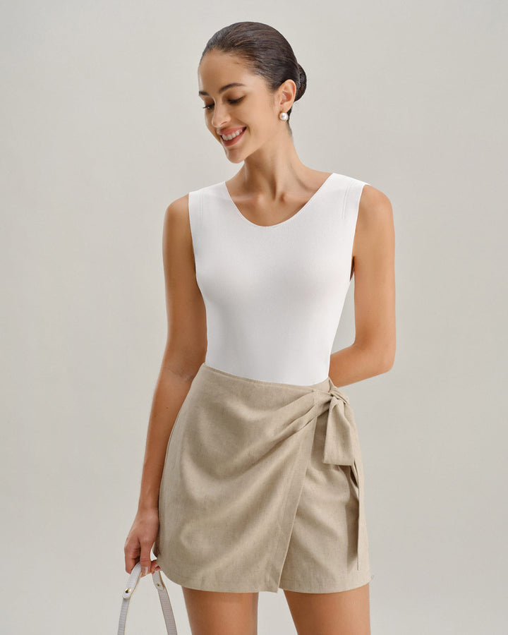 Morgan and Brooke | Khaki Ruched A-Line Skort