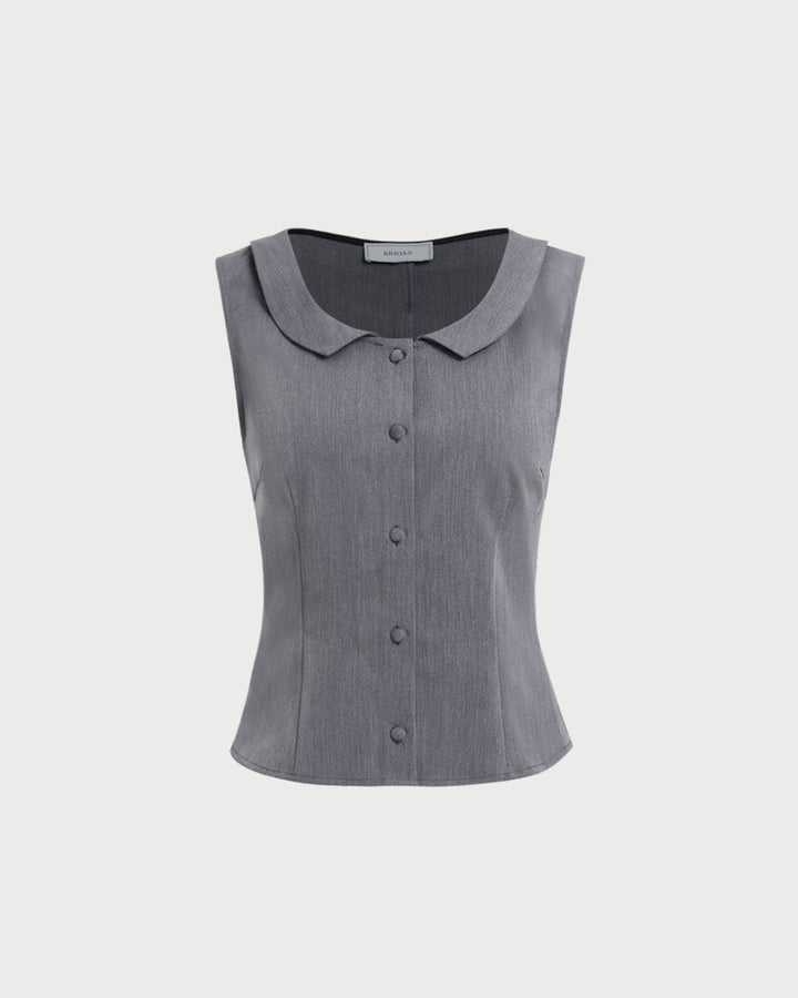 Morgan and Brooke | Grey Collared Button Tank Top