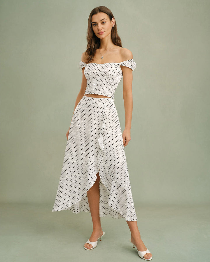 Morgan and Brooke | White Polka Dot Sweetheart Neck Tank Top