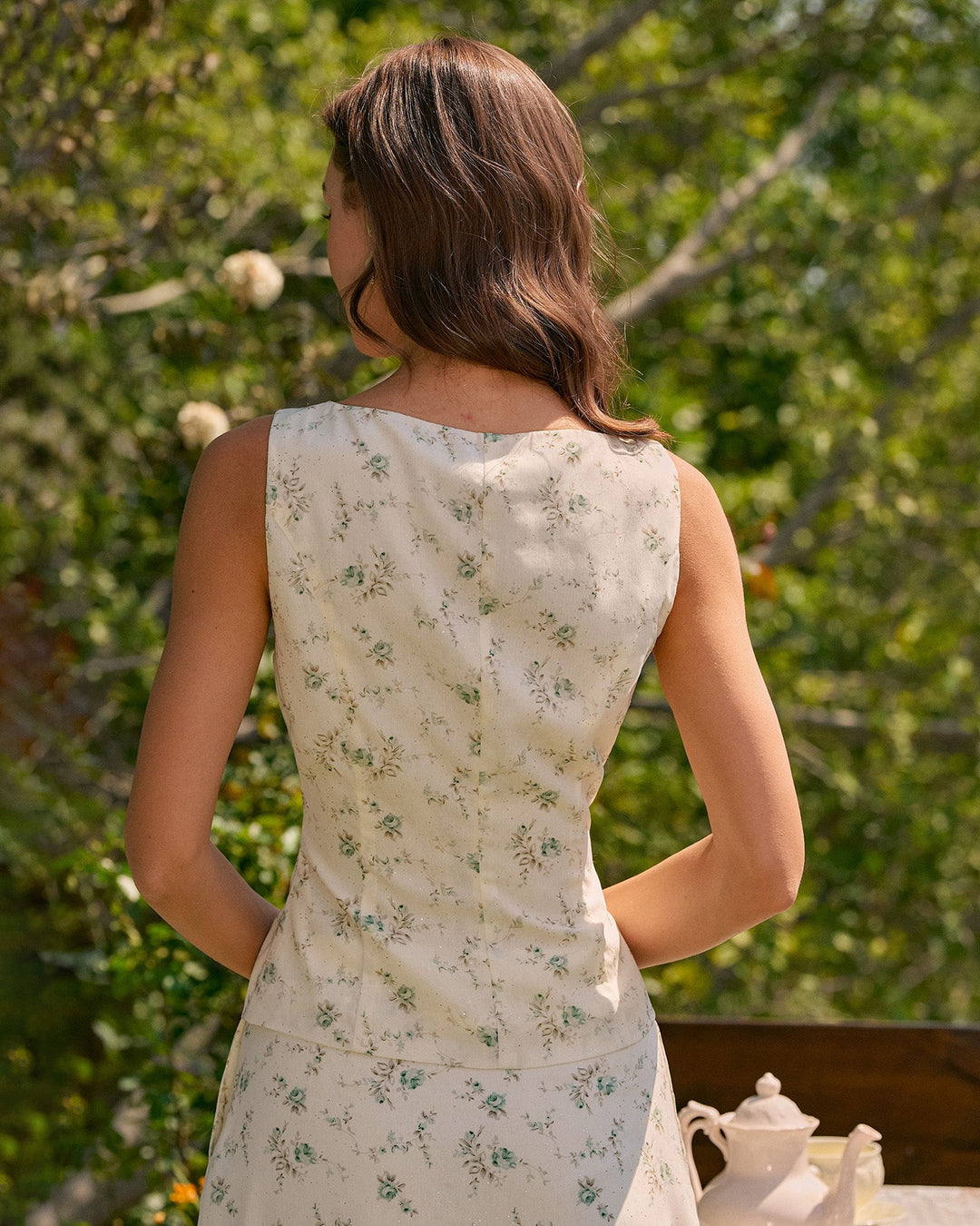 Morgan and Brooke | Floral Square Neck Tank Top for Women in Green