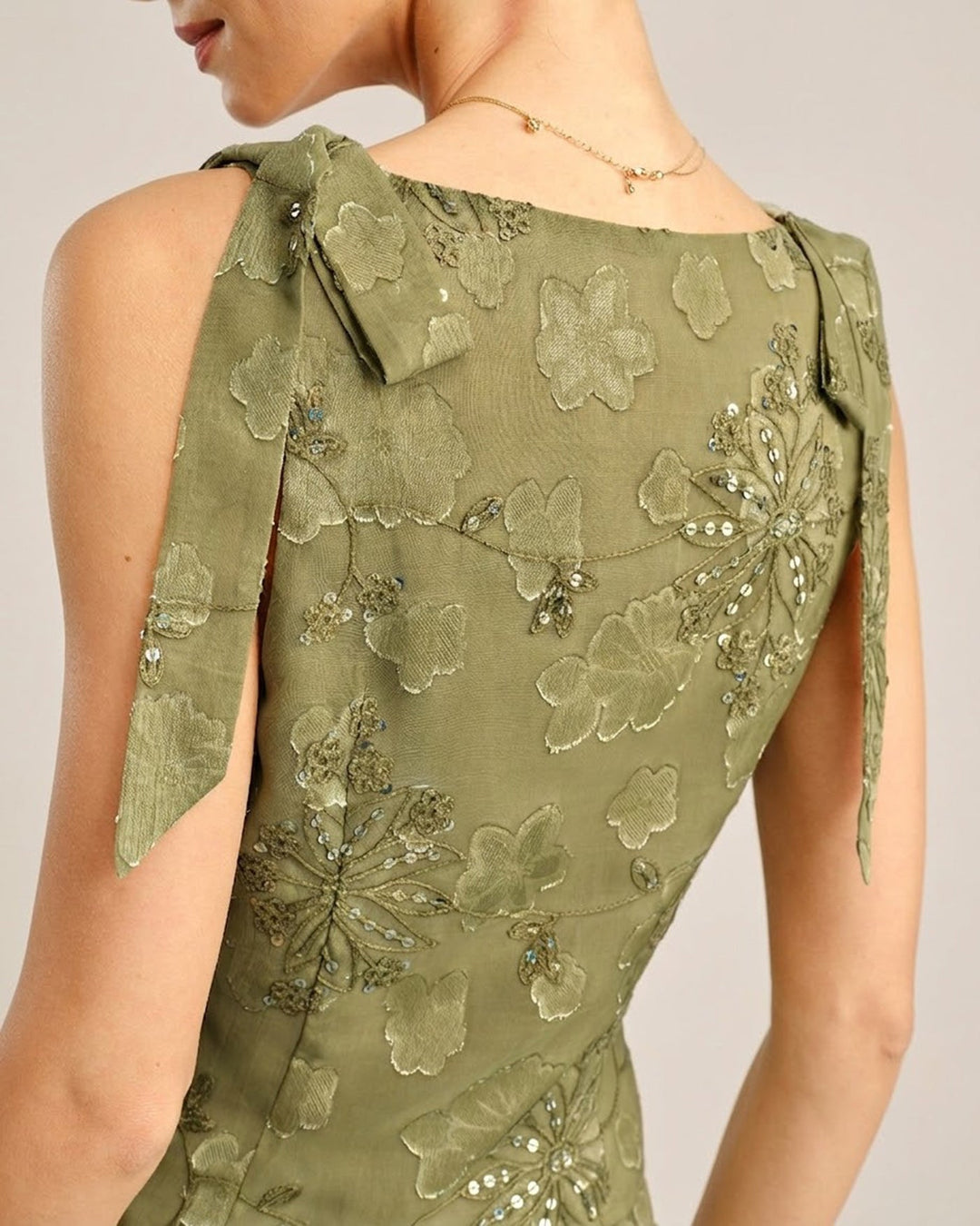 Morgan and Brooke | Green Jacquard Square Neck Tank Top