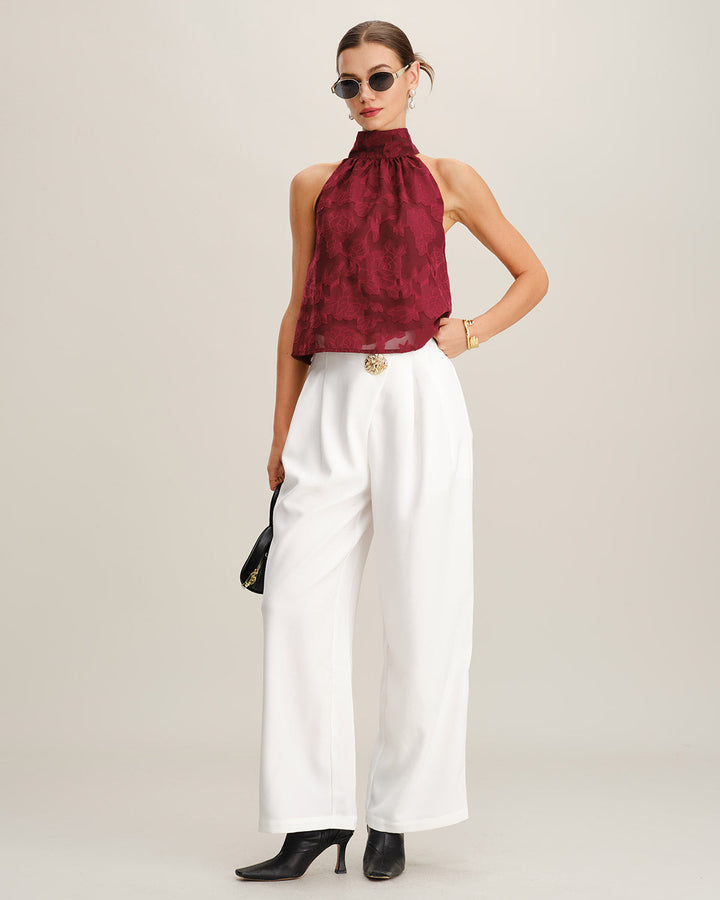Morgan and Brooke | Floral Tank Top for Women in Wine Red