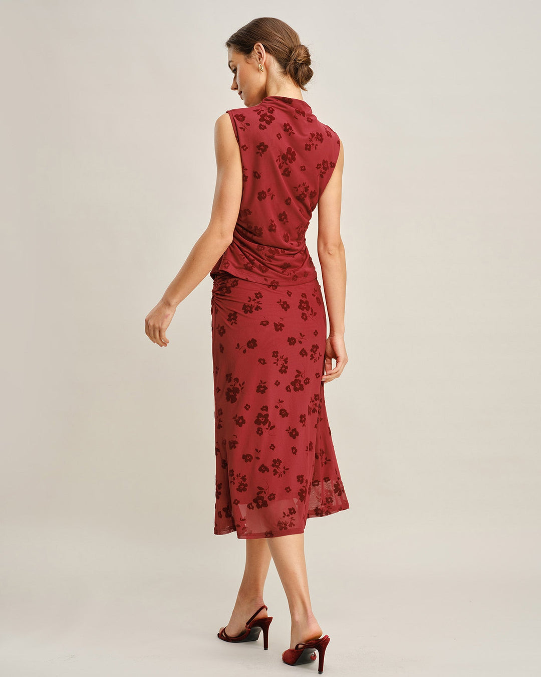 Morgan and Brooke | Floral Mock Neck Tank Top for Women in Red