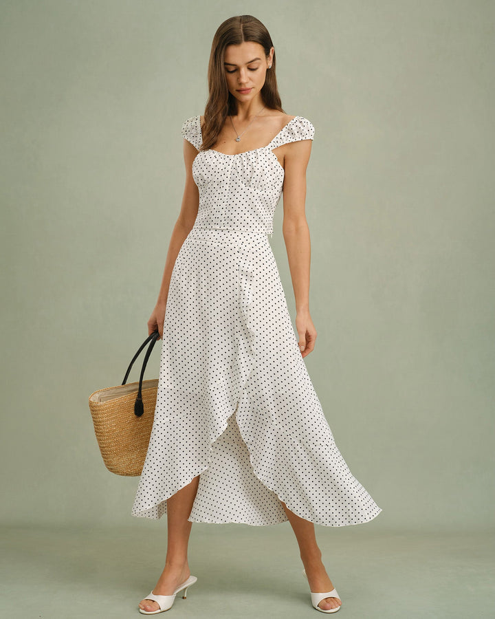 Morgan and Brooke | White Polka Dot Sweetheart Neck Tank Top