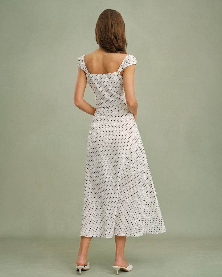 Morgan and Brooke | White Polka Dot Sweetheart Neck Tank Top