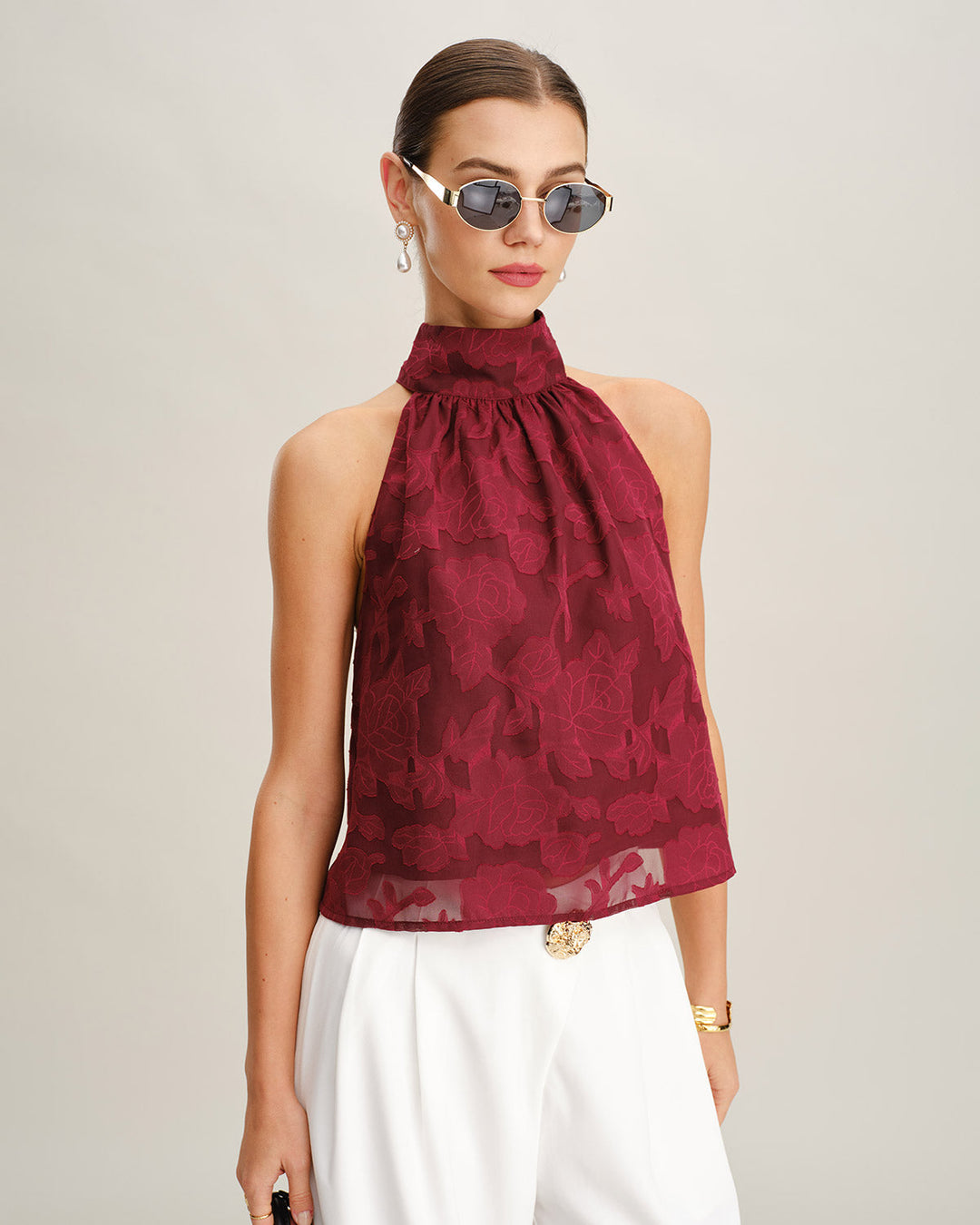 Morgan and Brooke | Floral Tank Top for Women in Wine Red