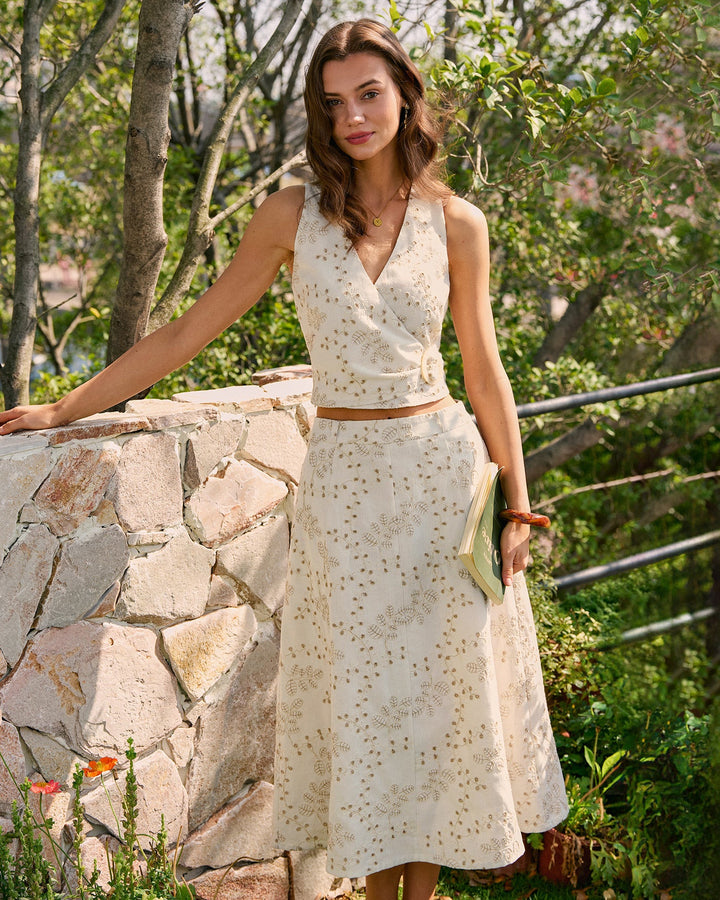 Morgan and Brooke | Beige V Neck Embroidered Tank Top