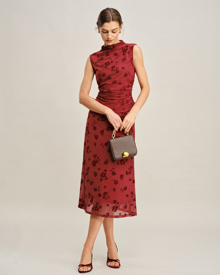 Morgan and Brooke | Floral Mock Neck Tank Top for Women in Red