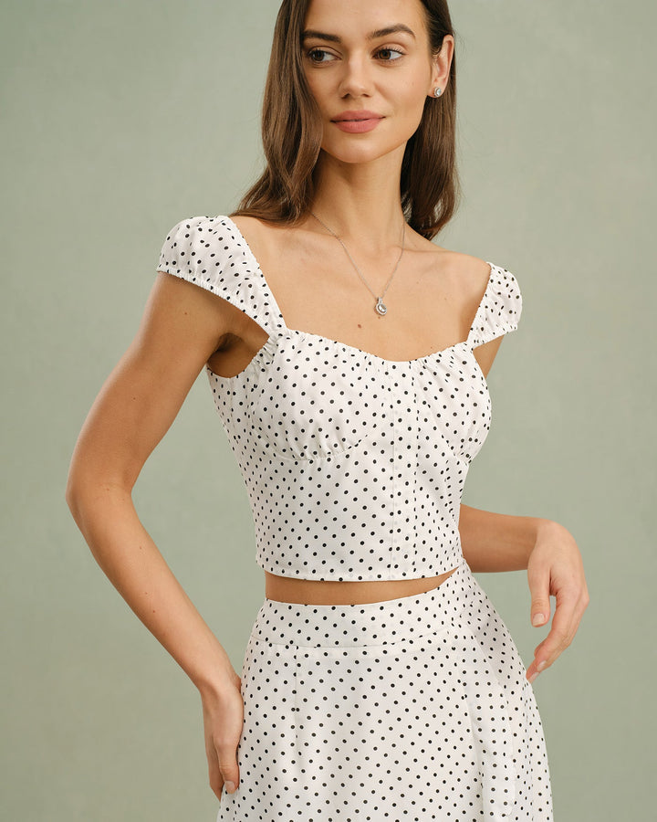 Morgan and Brooke | White Polka Dot Sweetheart Neck Tank Top