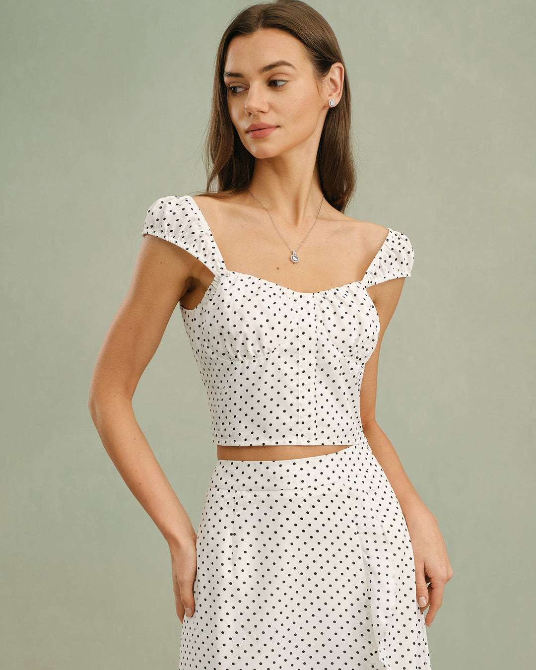 Morgan and Brooke | White Polka Dot Sweetheart Neck Tank Top