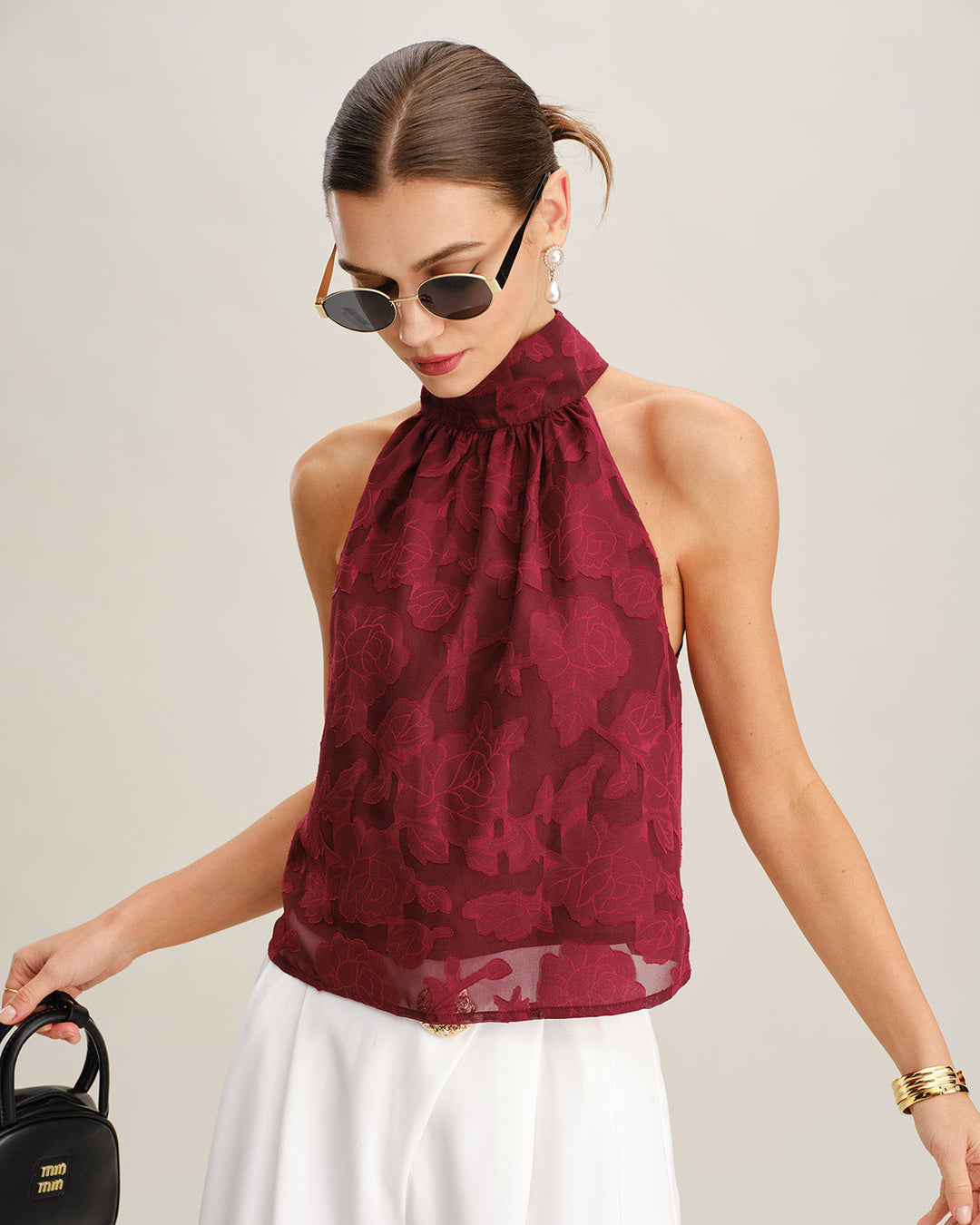 Morgan and Brooke | Floral Tank Top for Women in Wine Red