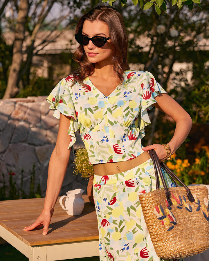 Morgan and Brooke | Floral V Neck Ruffle Top