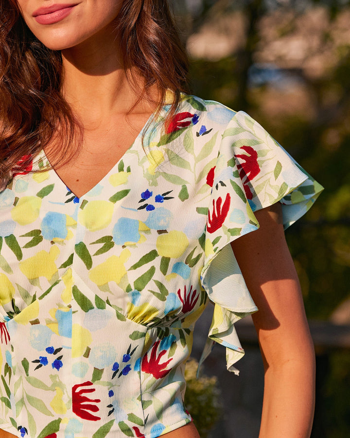 Morgan and Brooke | Floral V Neck Ruffle Top