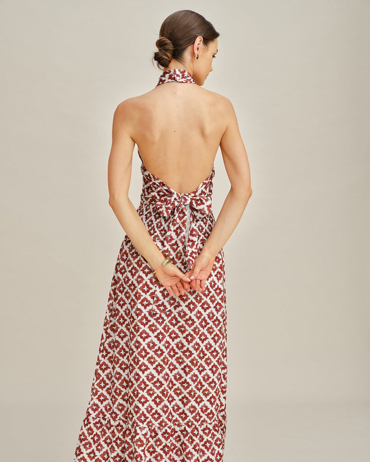 Morgan and Brooke | Halter Shirred Two-Piece Skirt Set, Red