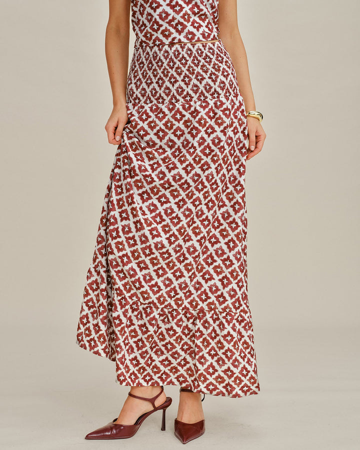 Morgan and Brooke | Halter Shirred Two-Piece Skirt Set, Red