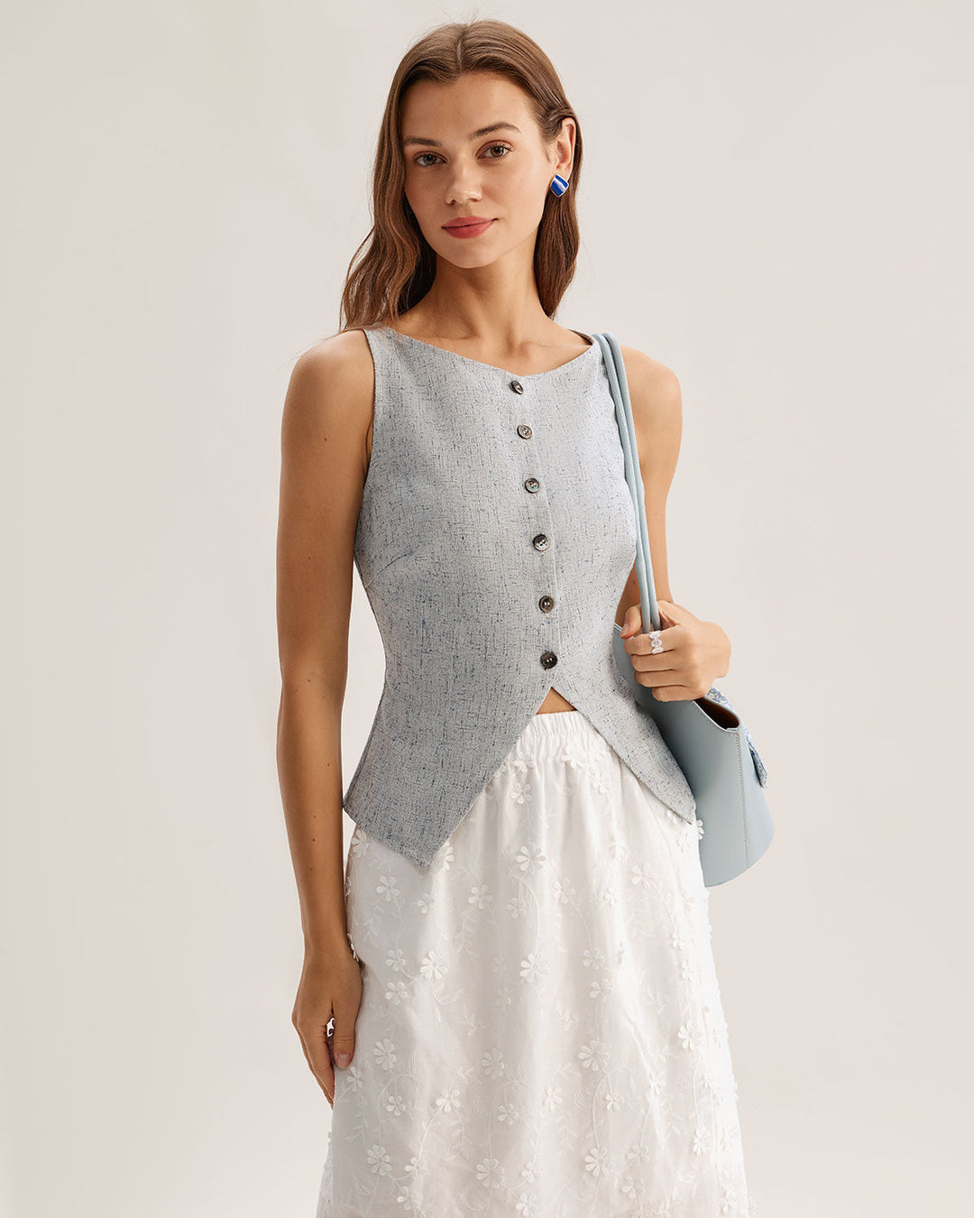 Morgan and Brooke | Textured Button Vest for Women in Blue