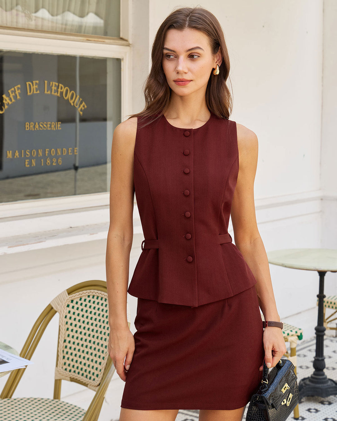 Morgan and Brooke | Wine Red Belted Vest