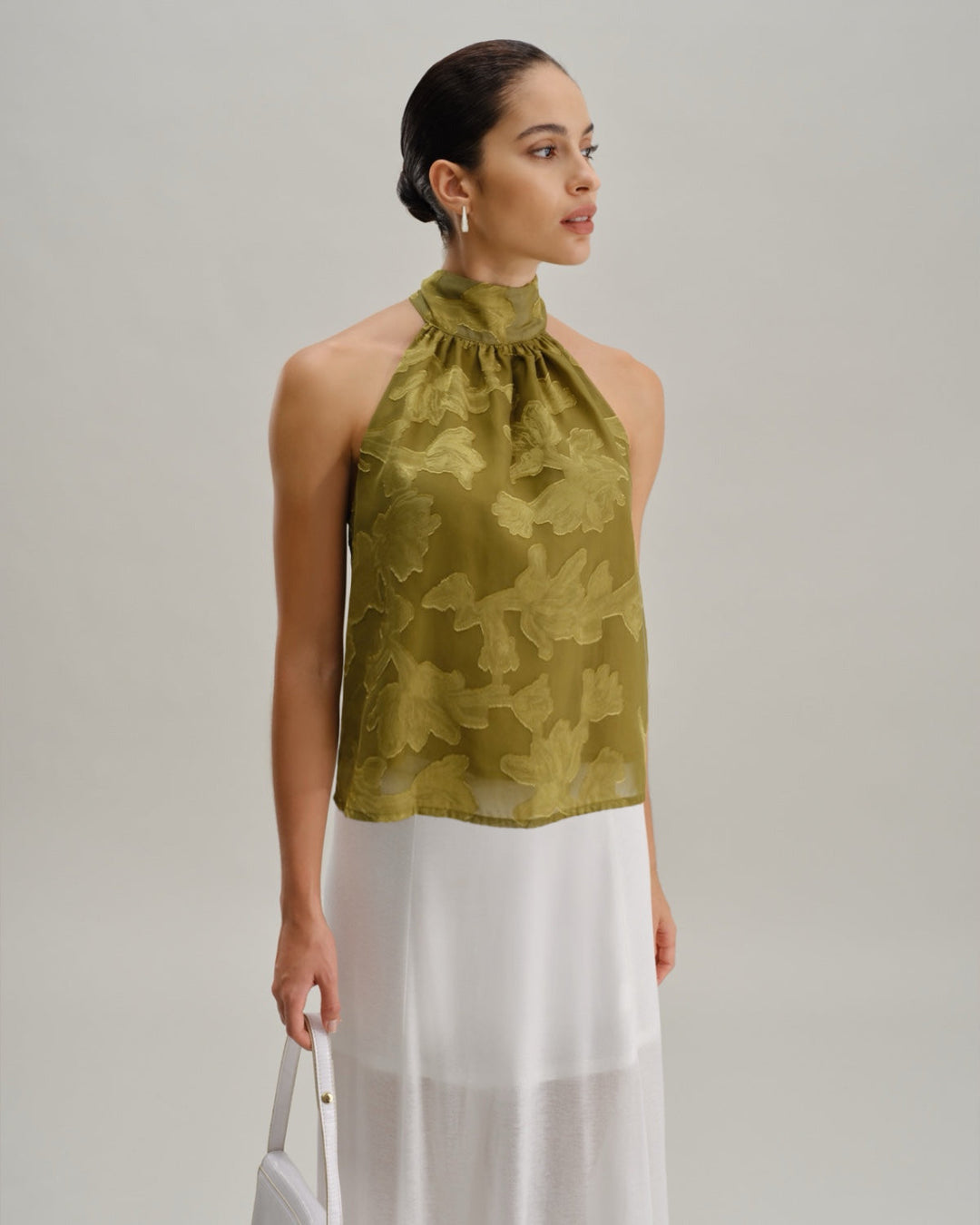 Morgan and Brooke | Floral Turtle Neck Tank Top for Women in Green