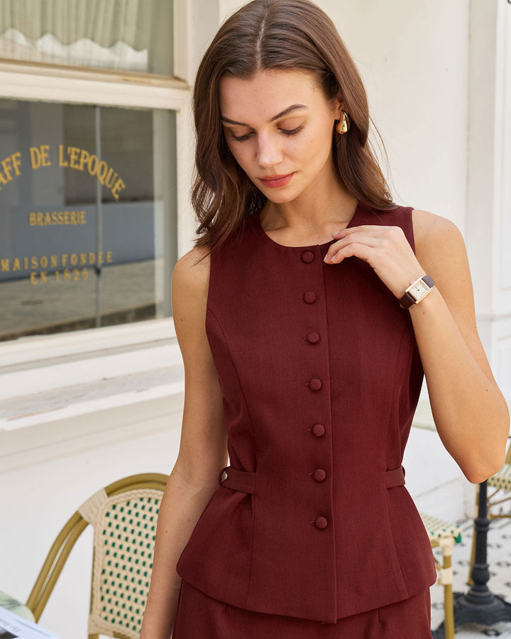 Morgan and Brooke | Wine Red Belted Vest