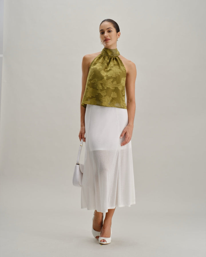 Morgan and Brooke | Floral Turtle Neck Tank Top for Women in Green