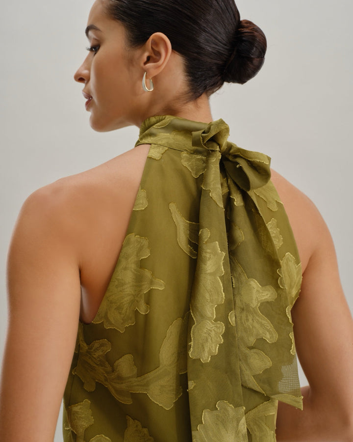 Morgan and Brooke | Floral Turtle Neck Tank Top for Women in Green