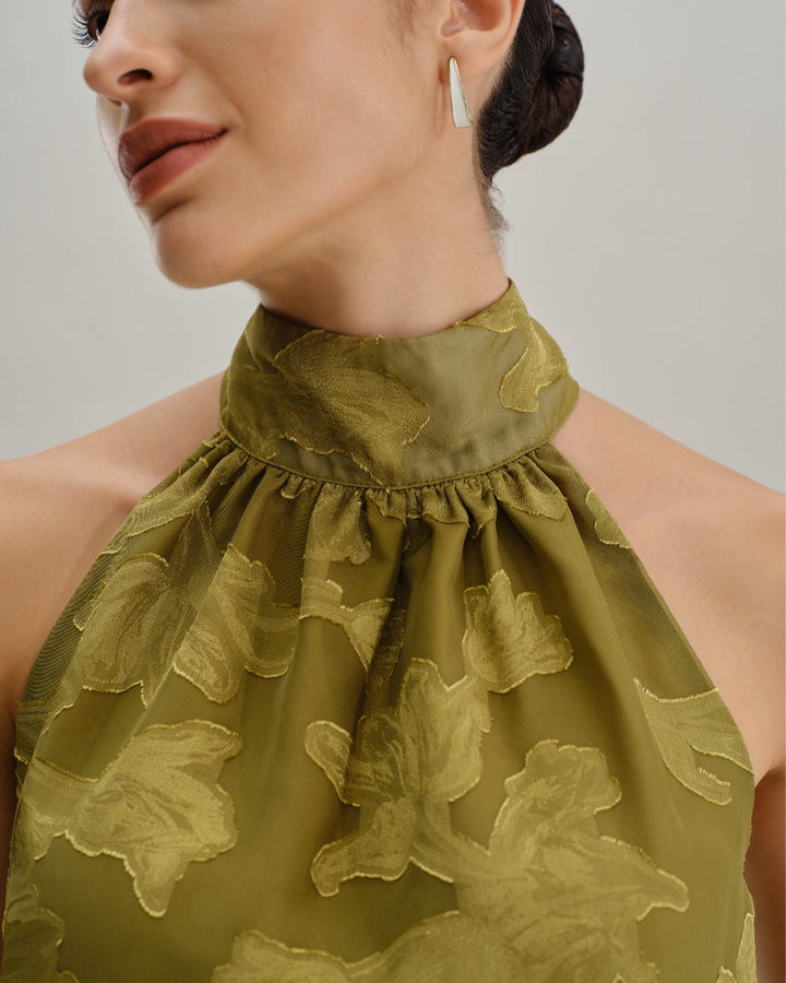 Morgan and Brooke | Floral Turtle Neck Tank Top for Women in Green