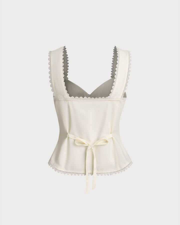 Morgan and Brooke | Beige Lace Tie-Back Vest