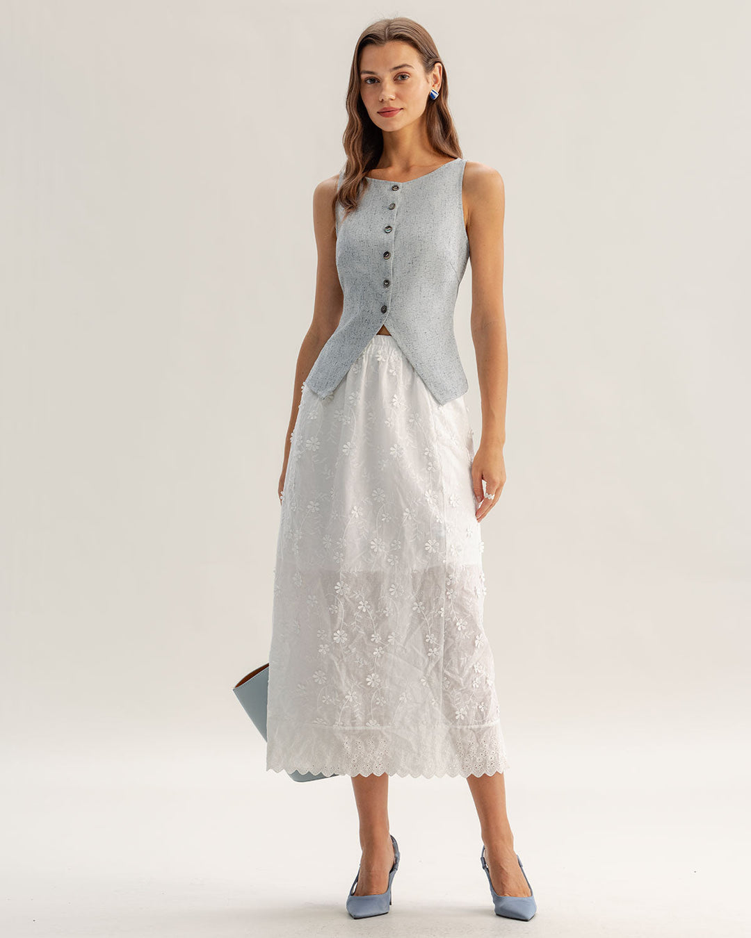 Morgan and Brooke | Textured Button Vest for Women in Blue