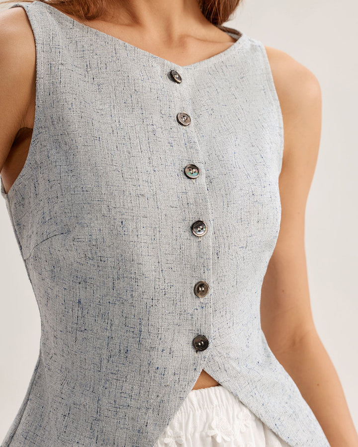 Morgan and Brooke | Textured Button Vest for Women in Blue