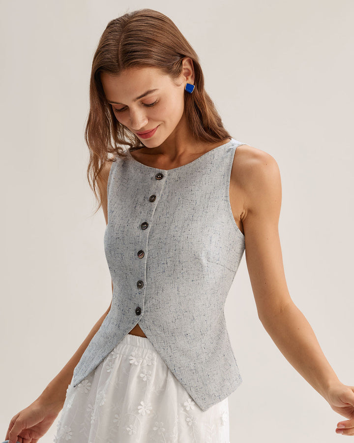 Morgan and Brooke | Textured Button Vest for Women in Blue