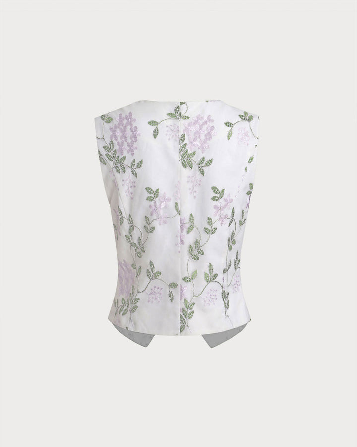 Morgan and Brooke | White Embroidered V Neck Vest