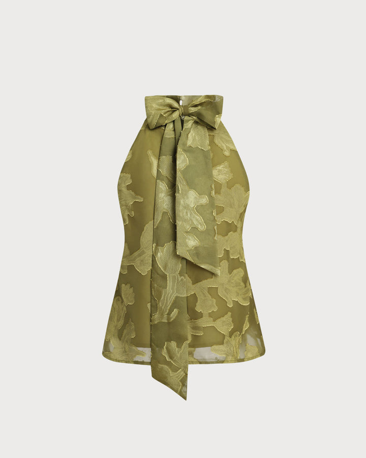 Morgan and Brooke | Floral Turtle Neck Tank Top for Women in Green