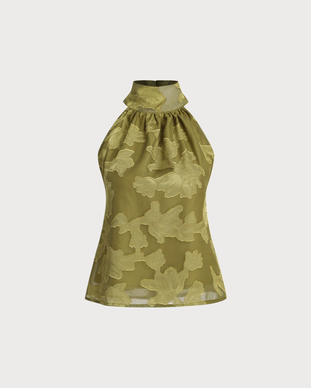 Morgan and Brooke | Floral Turtle Neck Tank Top for Women in Green