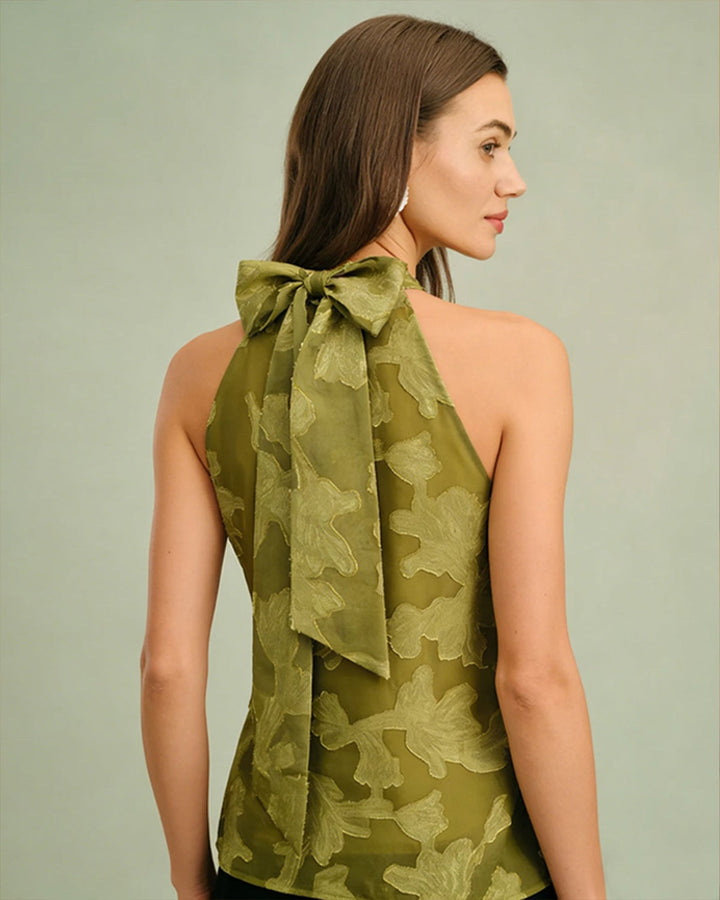 Morgan and Brooke | Floral Turtle Neck Tank Top for Women in Green