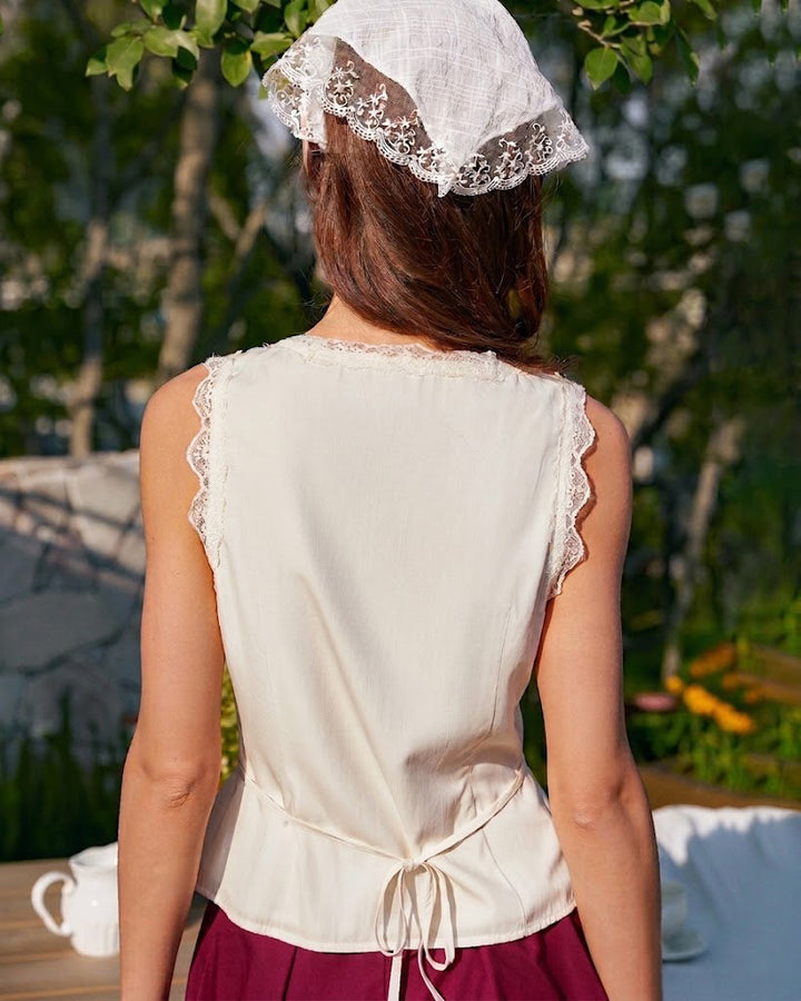 Morgan and Brooke | V Neck Lace Vest for Women in Apricot