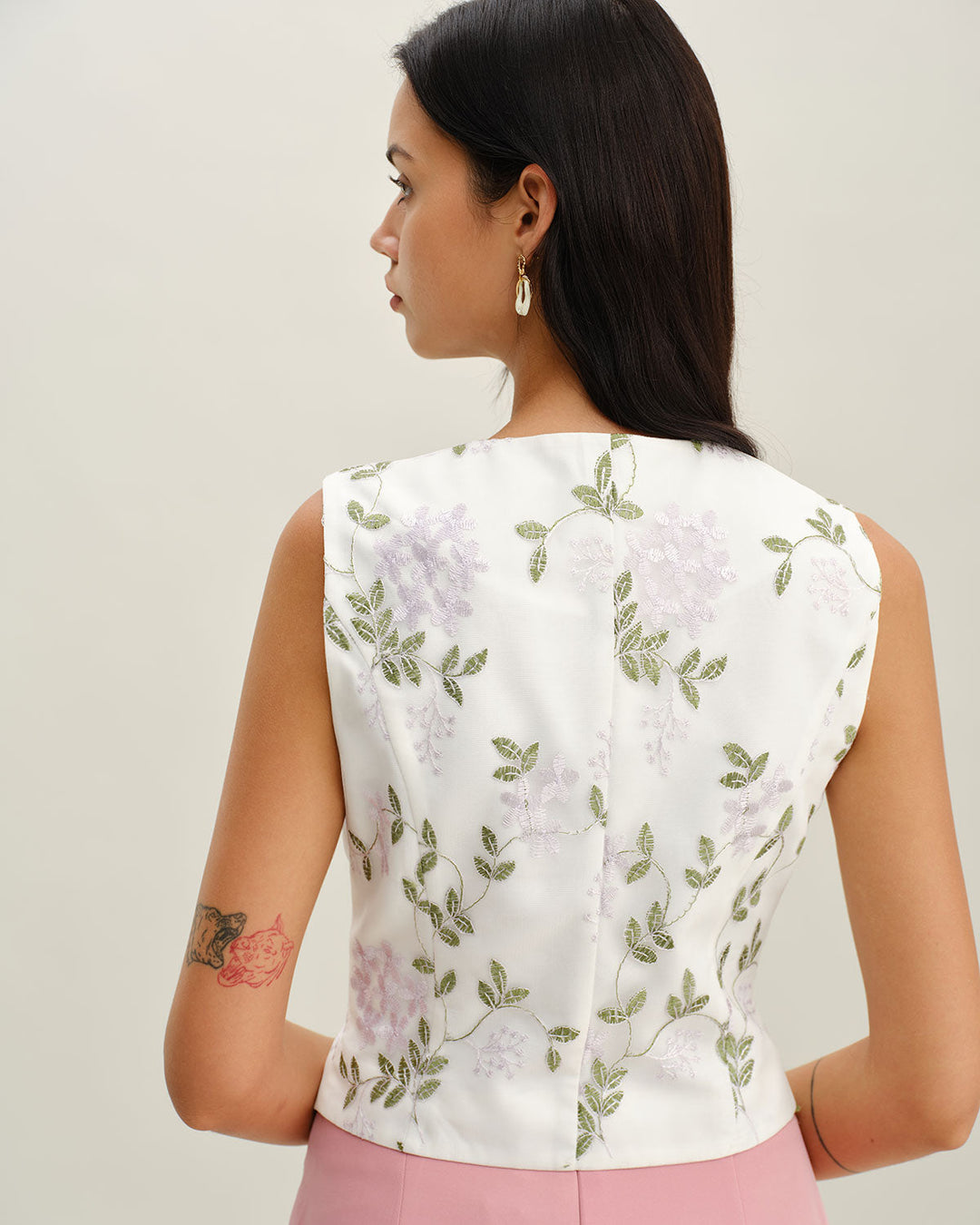 Morgan and Brooke | White Embroidered V Neck Vest