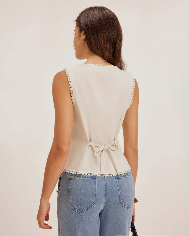 Morgan and Brooke | Boat Neck Button Vest for Women in Apricot