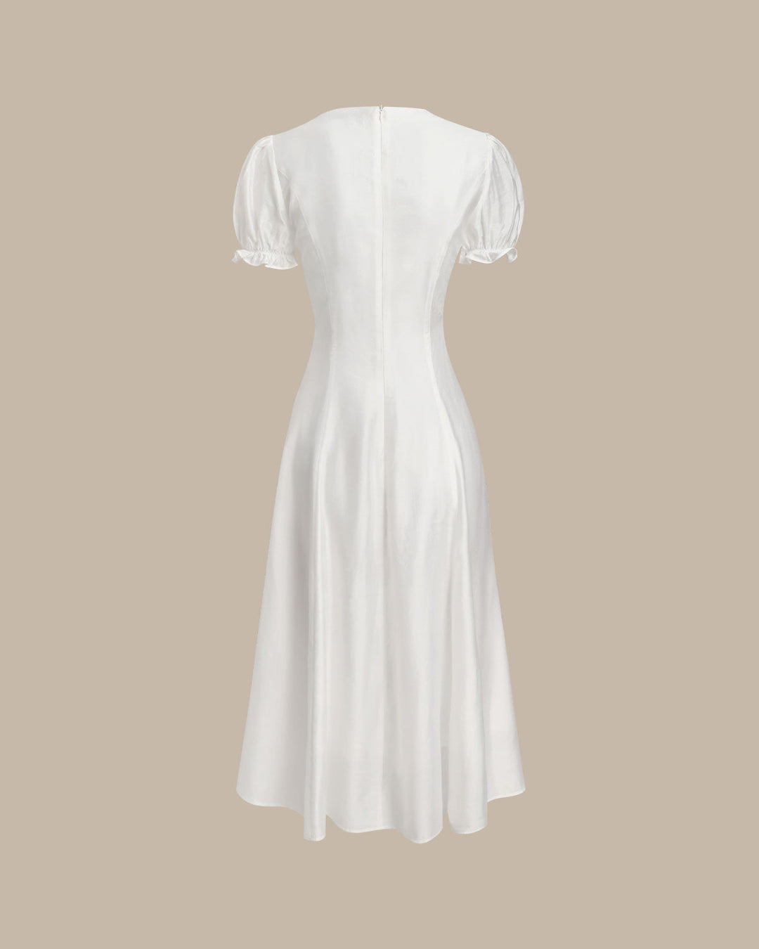 Morgan and Brooke | White Puffed Sleeve V Neck Midi Dress
