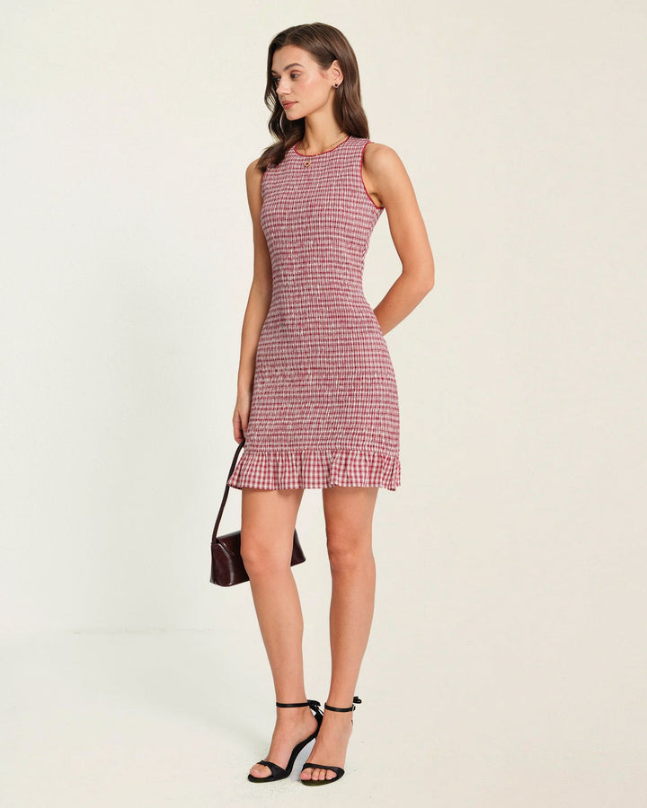 Morgan and Brooke | Ruffle Plaid Mini Dress for Women in Red