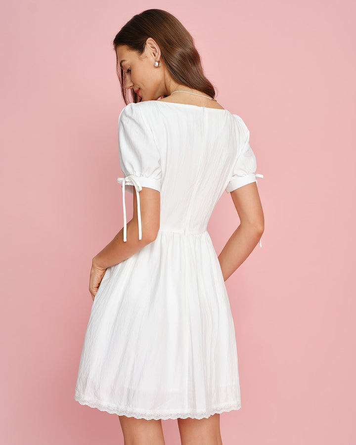 Morgan and Brooke | Lace Mini Dress for Women in White with Square Neck