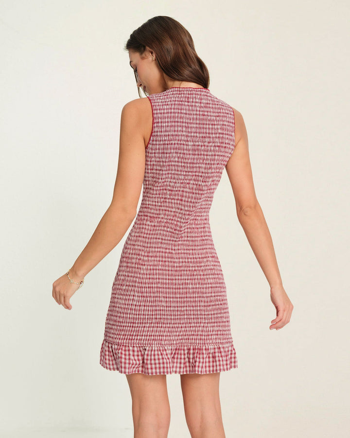 Morgan and Brooke | Ruffle Plaid Mini Dress for Women in Red