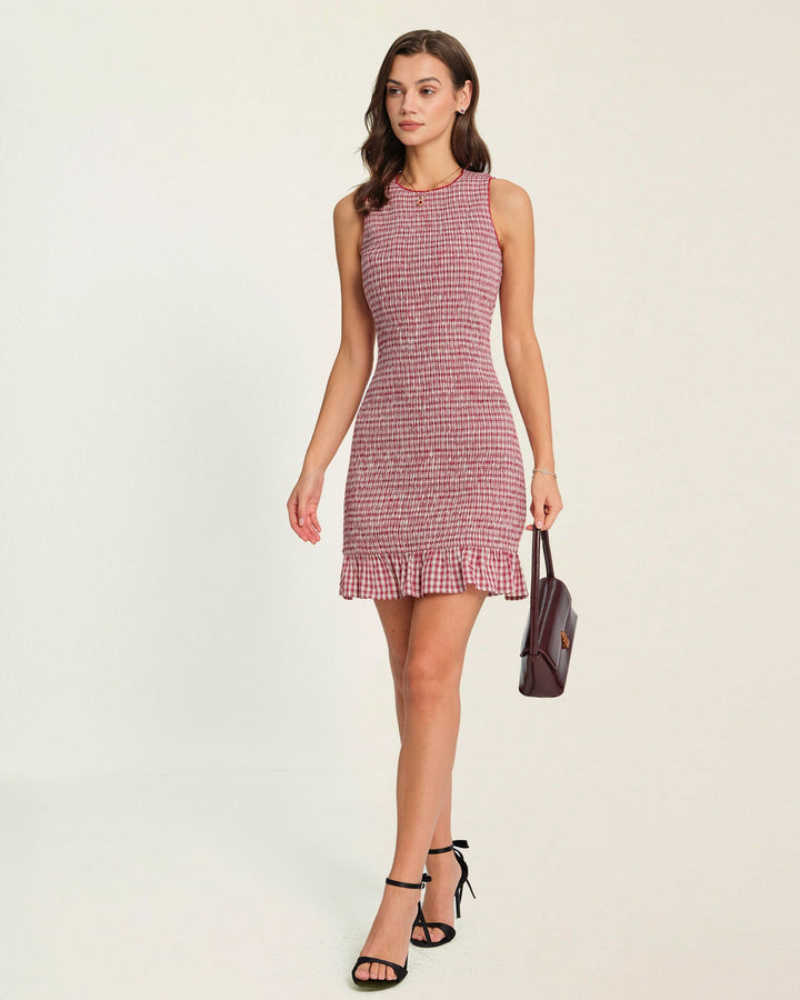 Morgan and Brooke | Ruffle Plaid Mini Dress for Women in Red