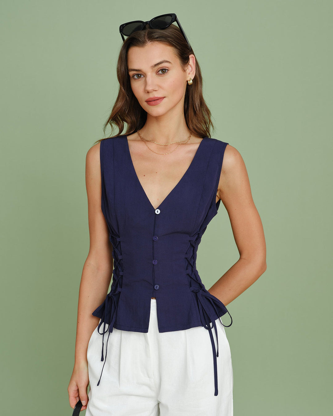 Morgan and Brooke | Navy V Neck Tie Vest