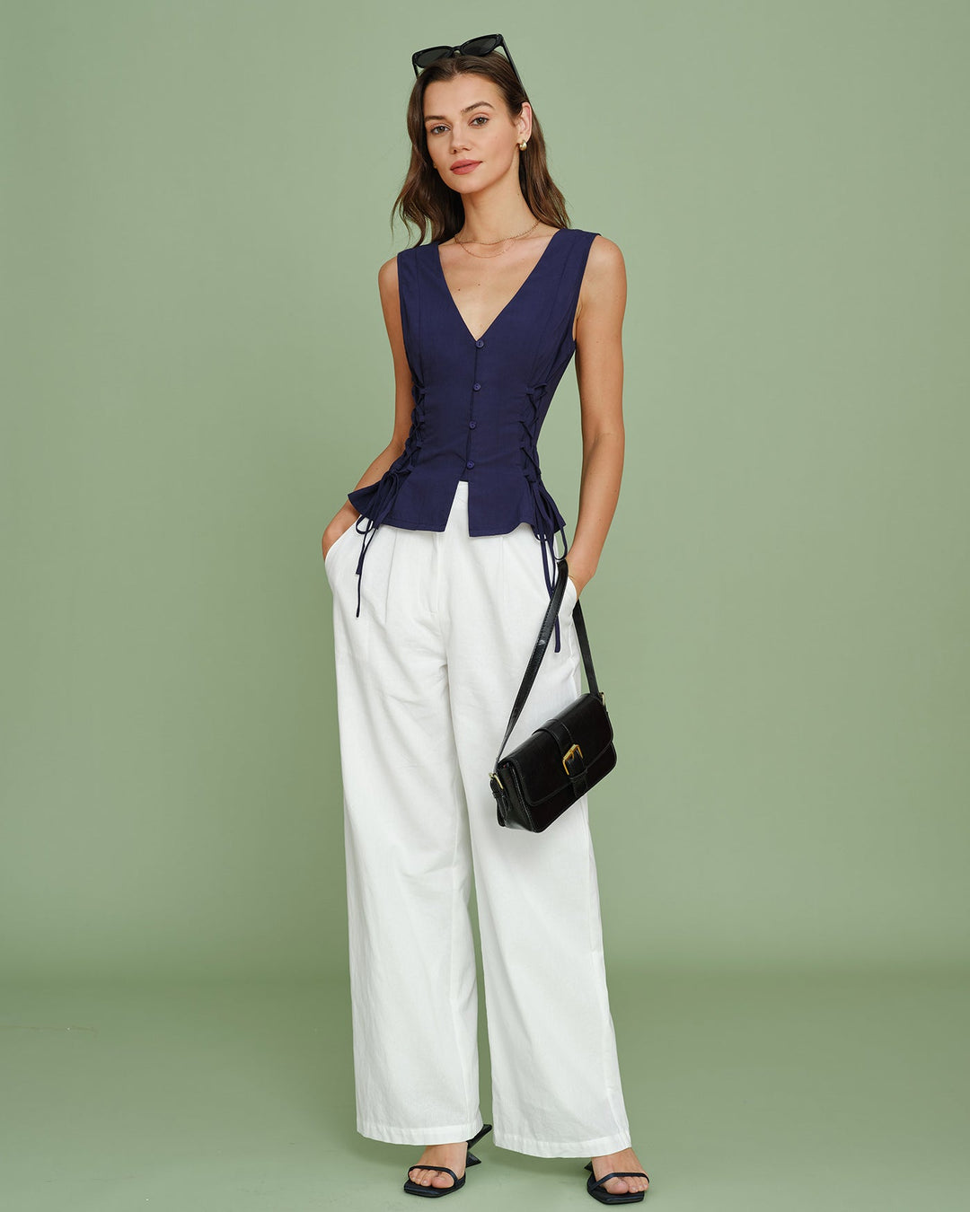 Morgan and Brooke | Navy V Neck Tie Vest