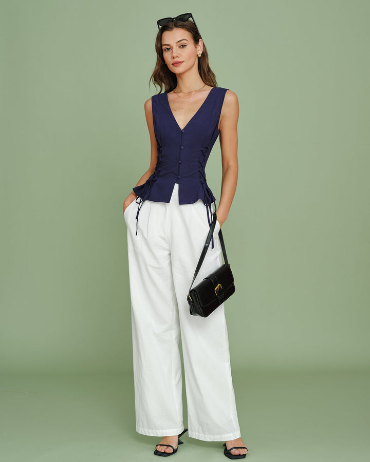 Morgan and Brooke | Navy V Neck Tie Vest